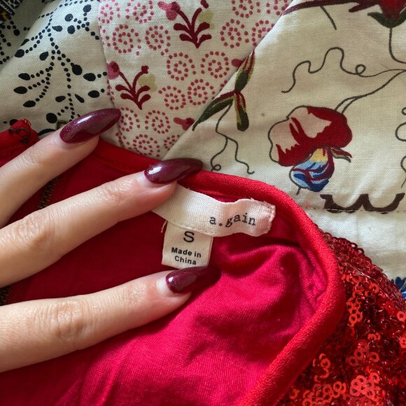 Red Sequin Embellished High-Low Dress - Picture 7 of 7